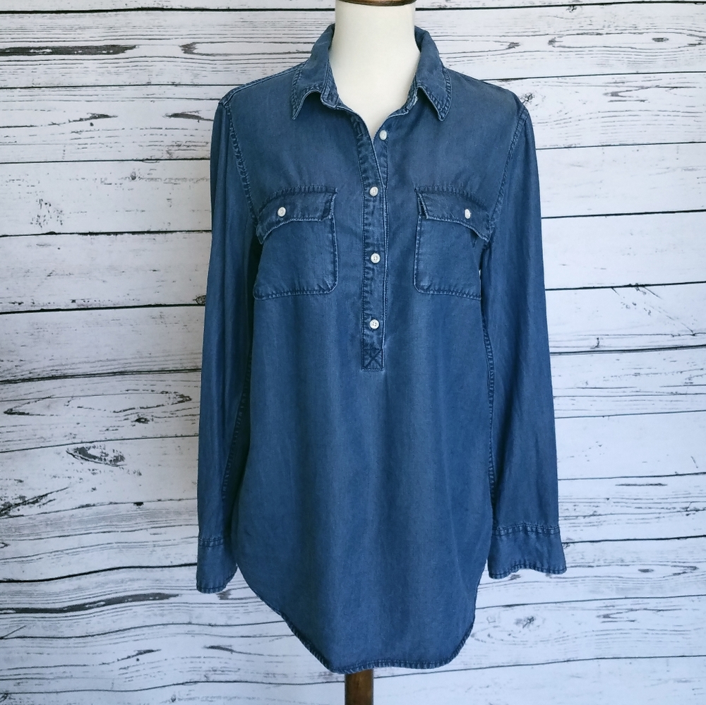 a new day Blue "Denim" Lyocell 1/2 Button Top Long Sleeve